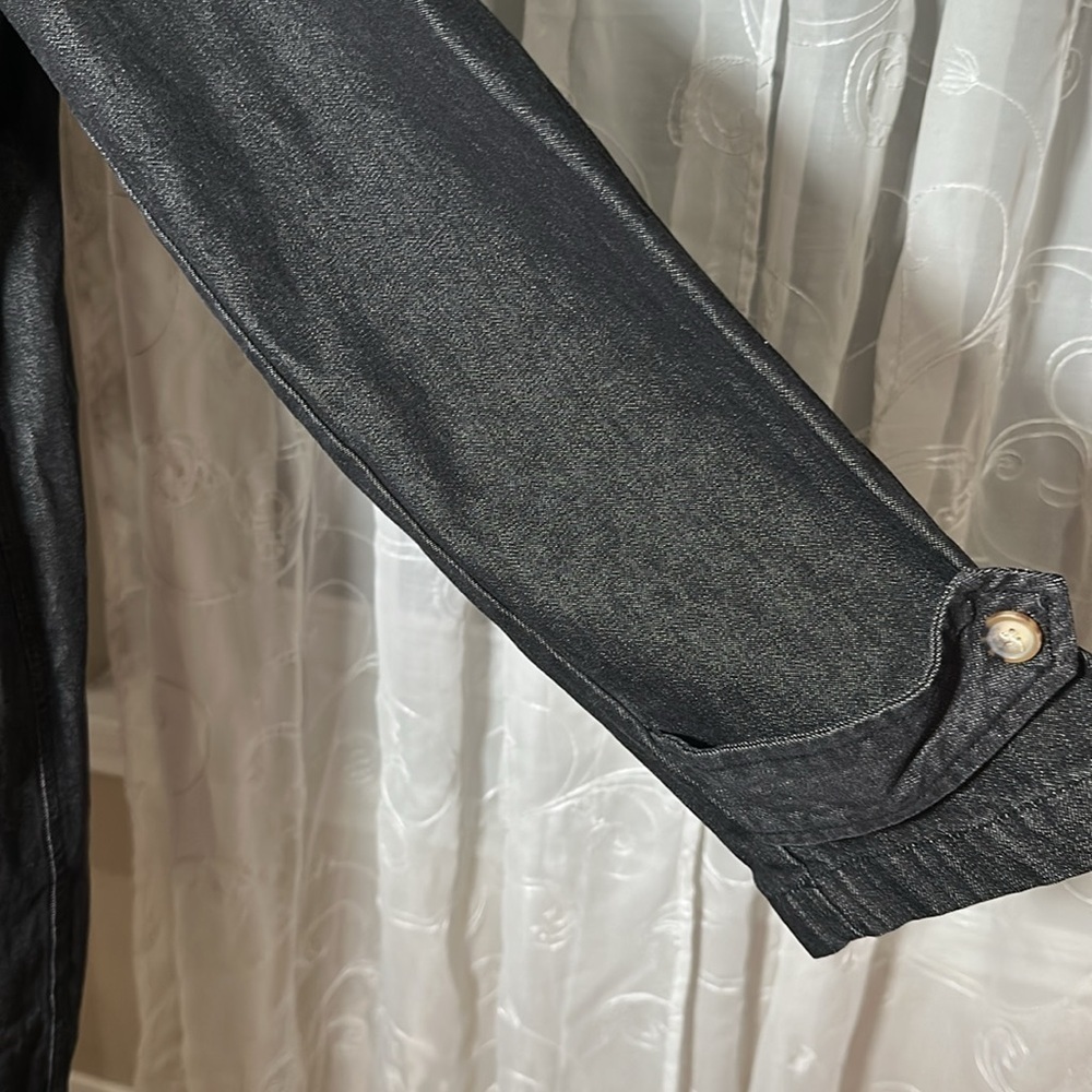 Denim & Co Lined Charcoal Denim Utility Hooded Coat Toggle Button Closure M NEW - Picture 15 of 16